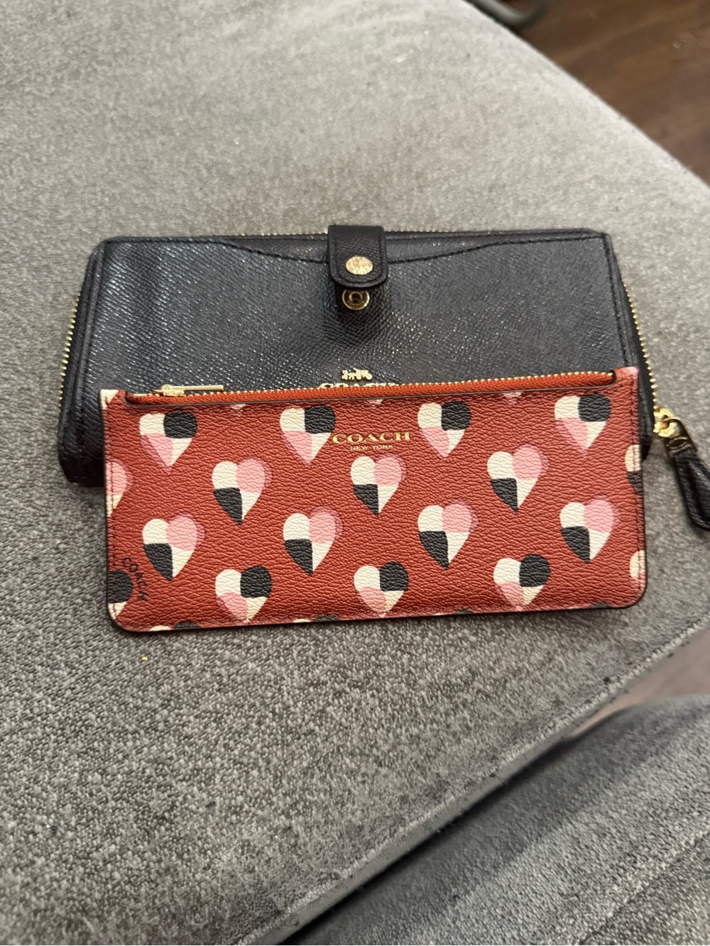 Coach Red Heart-Print Zip Pouch with Gold Logo